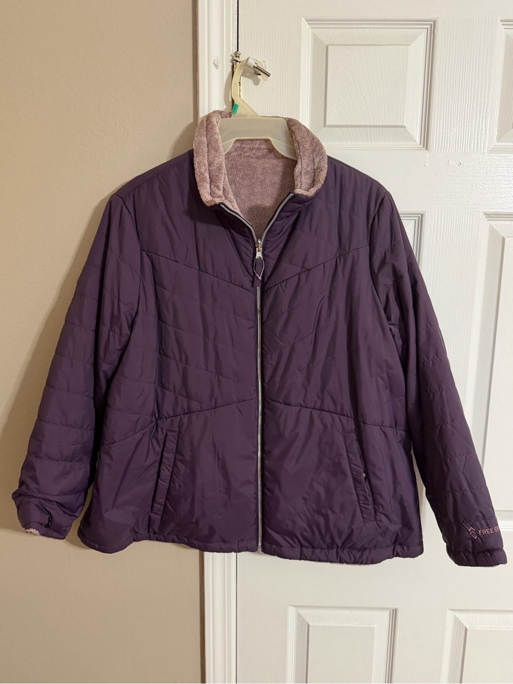Free Country Quilted Purple Puffer Jacket with Plush Collar